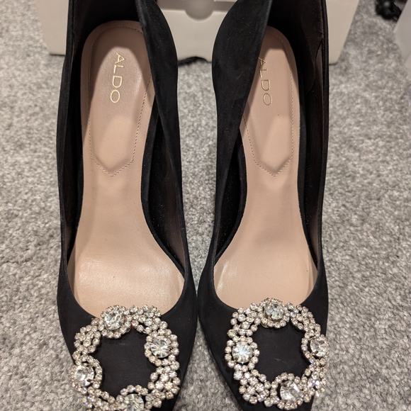 Aldo Black Heels with Rhinestone Accents - Picture 1 of 5